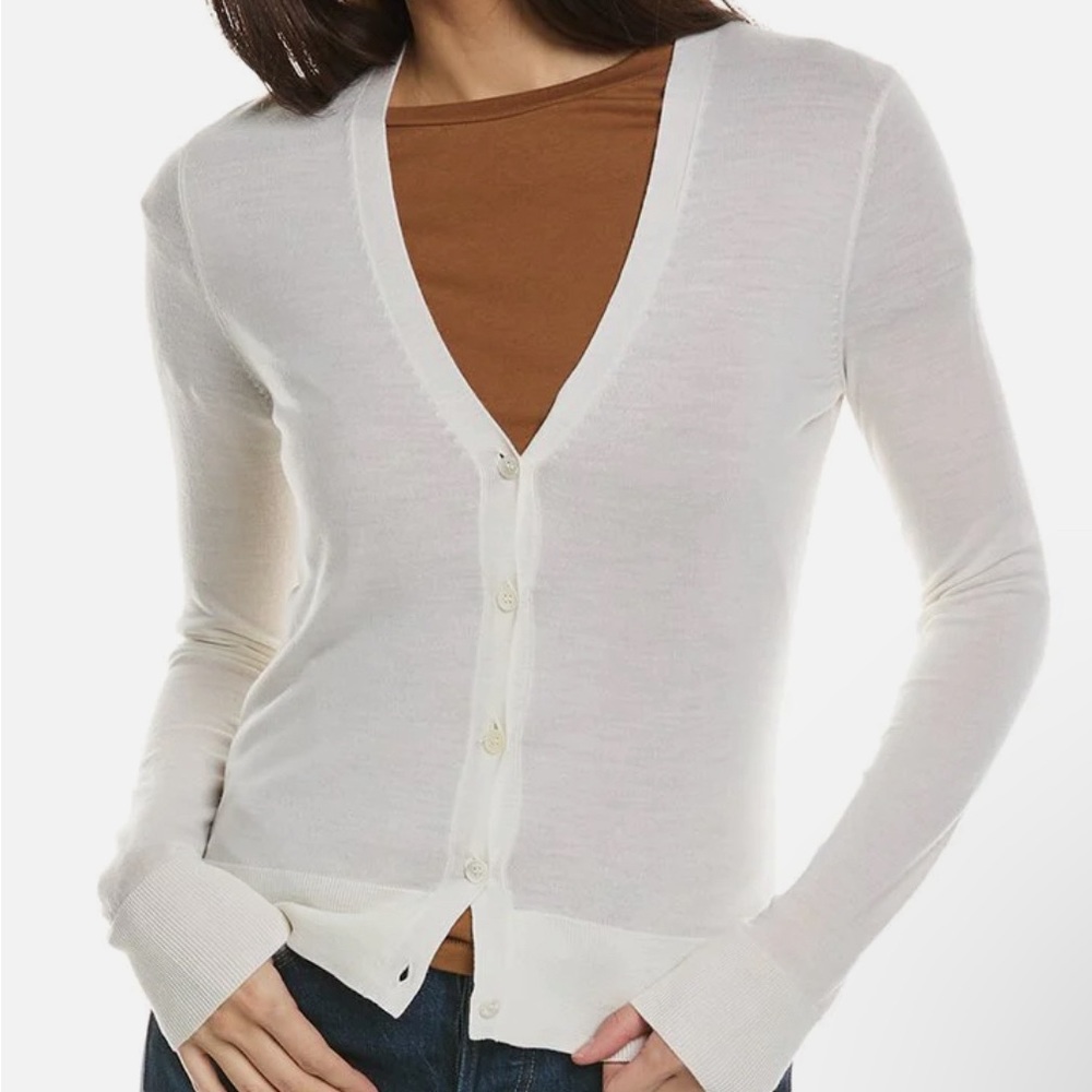 Theory V-neck Button Front Ivory Regal Wool Cardigan Sz XS